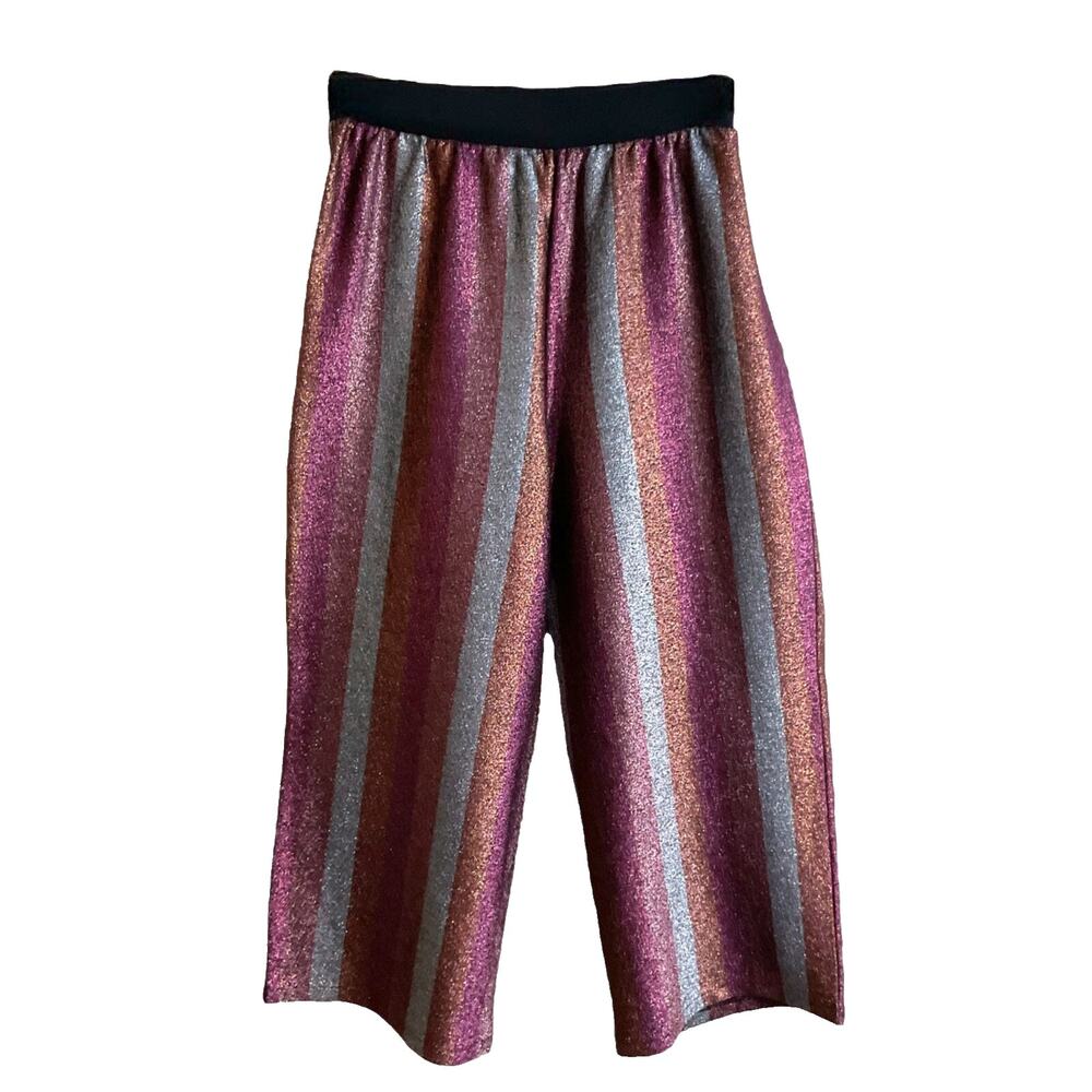 ASOS Metallic Stripe Wide Leg Pants Womens 6 Y2K Disco Glitter‎ Culotte Festival - Picture 2 of 13